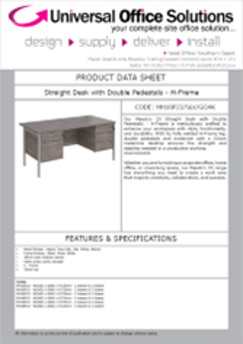DATA SHEET - Straight Desk with Double Pedestals - H-Frame (MH16P23)