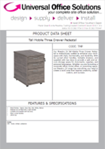 DATA SHEET - Tall Mobile Three Drawer Pedestal (TMP)