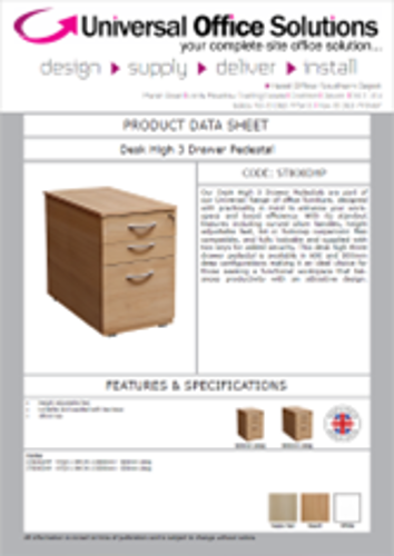 DATA SHEET - ST600DHP - Desk High 3 Drawer Pedestal