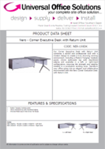 DATA SHEET - Nero - Corner Executive Desk with Return Unit (NER-190DK)