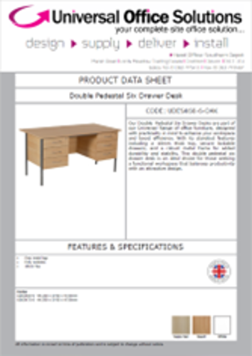 DATA SHEET - UDESK60-6 - Double Pedestal Desk - 6 Drawers