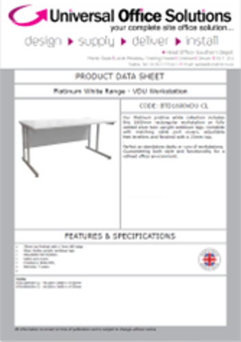 DATA SHEET - Platinum White Range - VDU Workstation (BTD1600VDU)