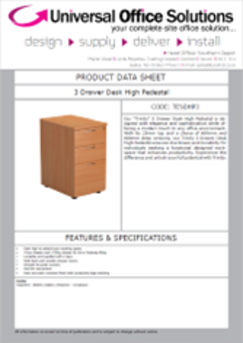 DATA SHEET - 3 Drawer Desk High Pedestal (TESDHP3)