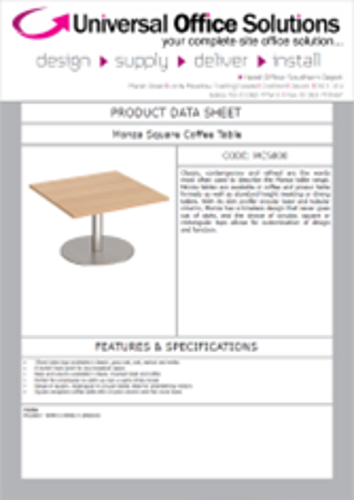 DATA SHEET - Monza Square Coffee Table (MCS800)