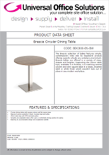 DATA SHEET - Brescia Circular Dining Table (BDC800)