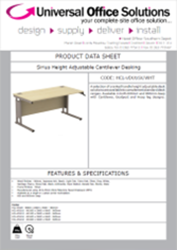 DATA SHEET - Sirius Height Adjustable Cantilever Desking (HCL-VDU16X)