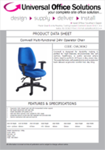 DATA SHEET - Cornwall Multi-functional 24hr Operator Chair (CWL300K2)