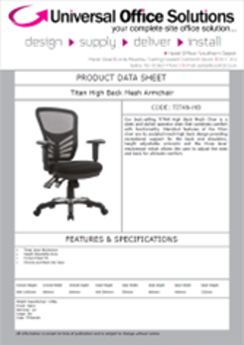 DATA SHEET - Titan High Back Mesh Armchair