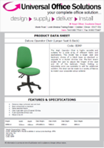 DATA SHEET - Operator Chair (Large Seat and Back) (BIMP)