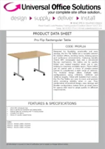 DATA SHEET - Pro Flip Rectangular Table (PROFL16)