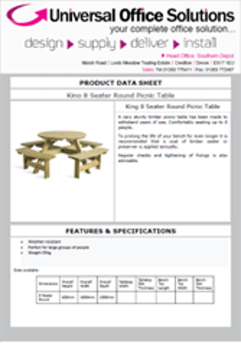 DATA SHEET - Round 8 Seat Picnic Table