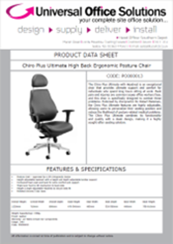 DATA SHEET - Chiro Plus Ultimate High Back Ergonomic Posture Chair (PO000013)