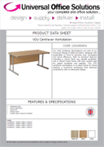 DATA SHEET - LD1500VDU - VDU Cantilever Workstations