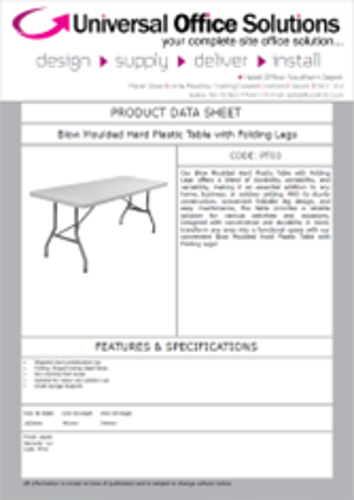 DATA SHEET - Blow Moulded Hard Plastic Table with Folding Legs (PT03)