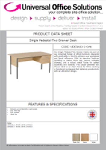 DATA SHEET - UDESK60-2 - Single Pedestal Two Drawer Desk