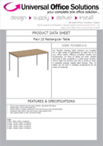 DATA SHEET - Flexi 25 Rectangular Table (FLT1600)