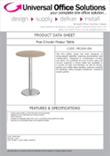 DATA SHEET - Pisa Circular Poseur Table (PPC800)
