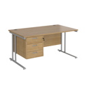 Straight Desk with Three Drawer Pedestals