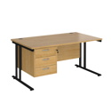 Straight Desk with Three Drawer Pedestals