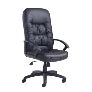 King High Back Managers Chair - Black Leather Faced