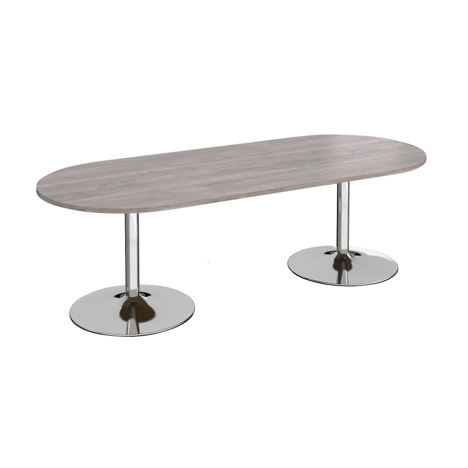 Trumpet Base Radial End Boardroom Table - Chrome - Grey Oak