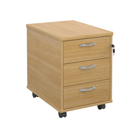 Mobile Under Desk Pedestal - 3 Drawer - Oak