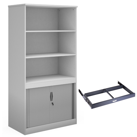 Combination Display Tambour - 2000mm - With Roll Out Suspension Filing Frame - White