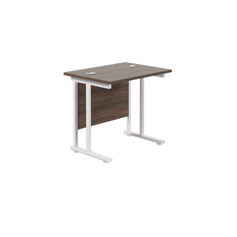 Rectangular Workstation 600mm Deep - W800 - White Frame - Dark Walnut