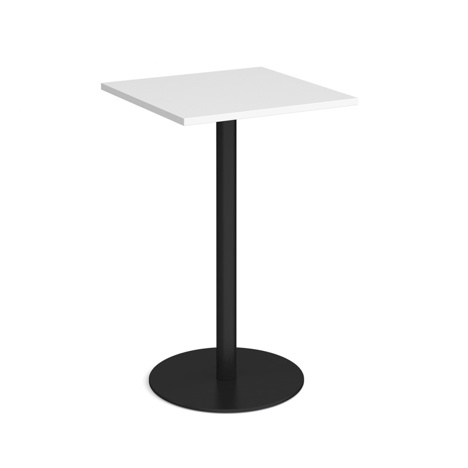 Monza Square Poseur Table with Flat Round Base - 700mm - Black Base - White