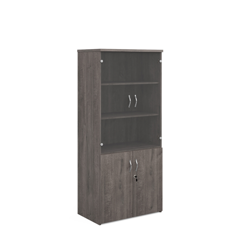Combination Display Cupboards with Glass Upper Doors - 1790mm High - Four Shelves - Grey Oak