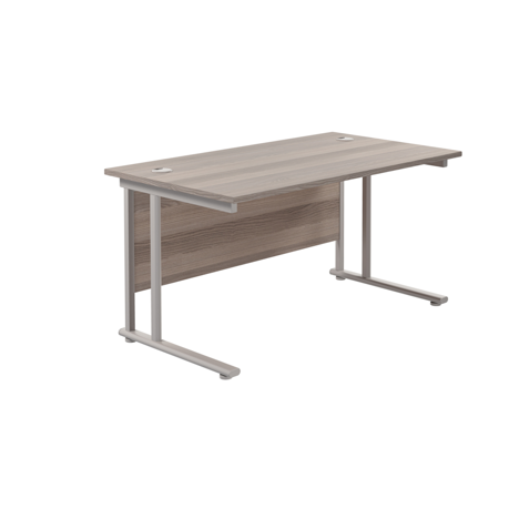 Rectangular Workstation 800mm Deep - W1400 - Silver Frame - Grey Oak