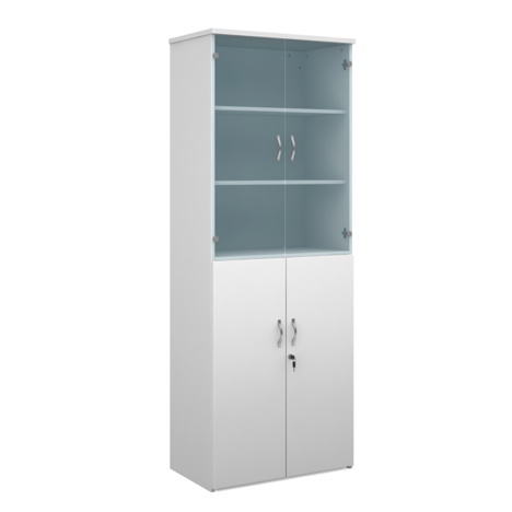 Combination Display Cupboards with Glass Upper Doors - 2140mm High - Five Shelves - White