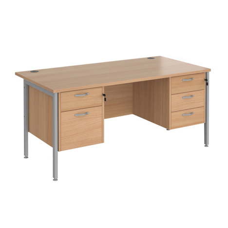 Straight Desk with Two & Three Drawer Pedestals - H-Frame - Silver - 1600 - Beech