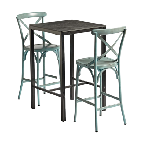 CAFÉ Bar Dining Set - Vintage Blue + Extrema Metallic Anthracite 4 Leg Bar Height Table