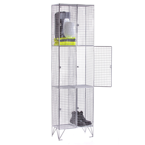 Full Wire Mesh Lockers - Three Door - Nest of Two