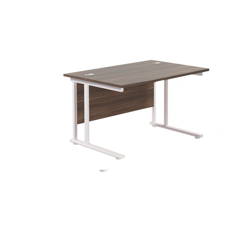 Rectangular Workstation 800mm Deep - W1200 - White Frame - Dark Walnut