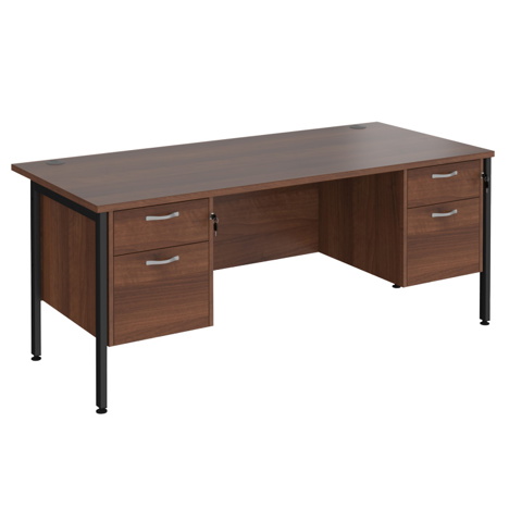 Straight Desk with Two & Two Drawer Pedestals - H-Frame - Black - 1800 - Walnut
