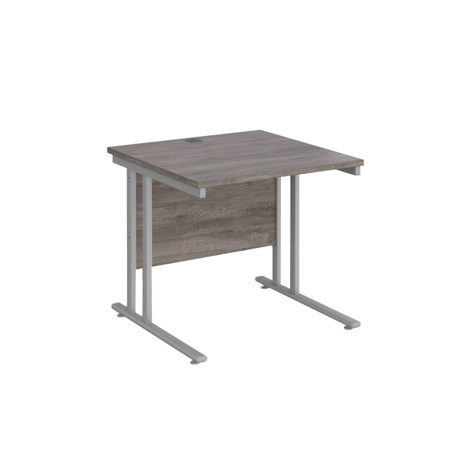 VDU Cantilever Workstation - No Drawers - 800mm - Silver - Grey Oak