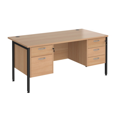 Straight Desk with Two & Three Drawer Pedestals - H-Frame - Black - 1600 - Beech