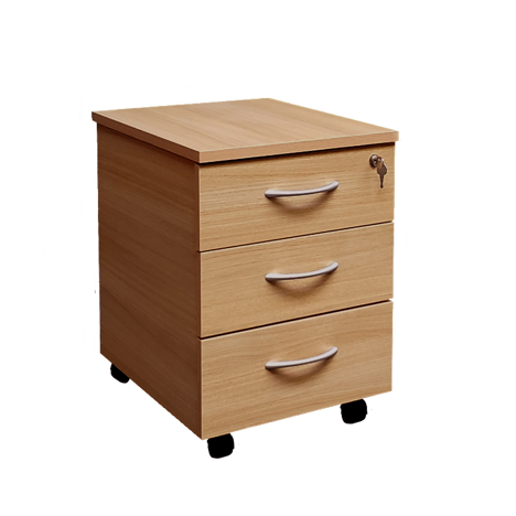 Under Desk Mobile Pedestal - 3 Drawer - Beech