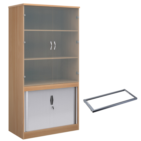 Combination Display Tambour - Glass Doors - 2000mm - Lateral filing frame - Beech