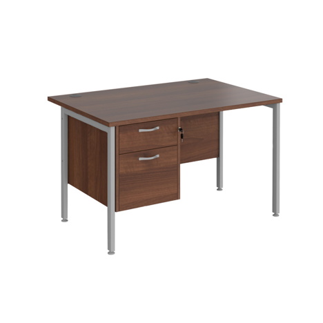 Straight Desk with Two Drawer Pedestals - H-Frame - Silver - 1200 - Walnut