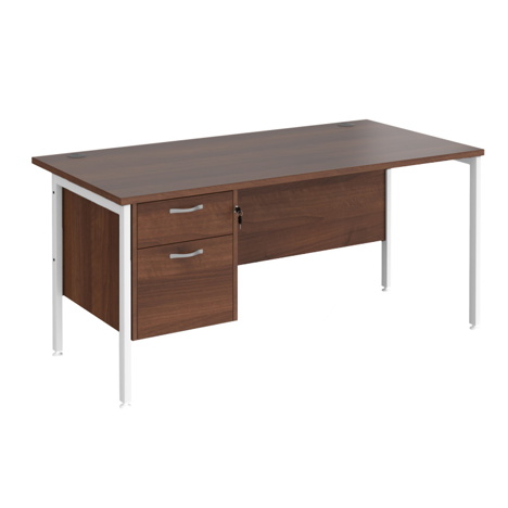 Straight Desk with Two Drawer Pedestals - H-Frame - White - 1600 - Walnut