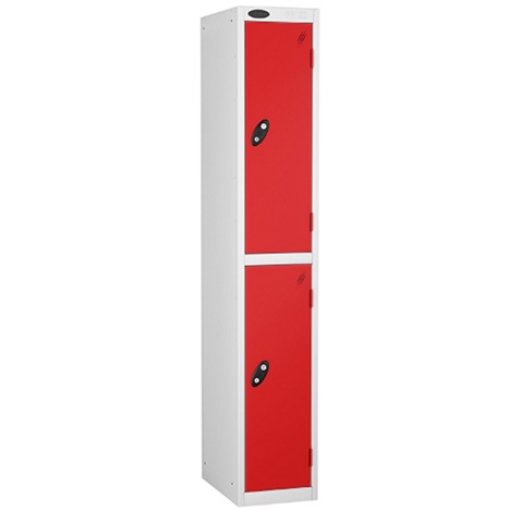 Education Lockers - Double Door - White Carcass - Red