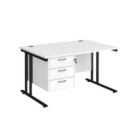 Straight Desk with Three Drawer Pedestal (Right) - 1200 - Black - White