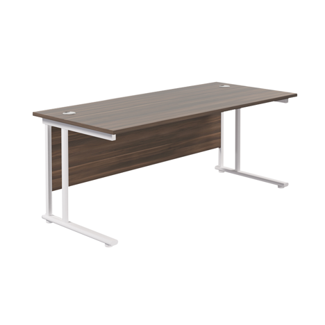 Rectangular Workstation 800mm Deep - W1800 - White Frame - Dark Walnut
