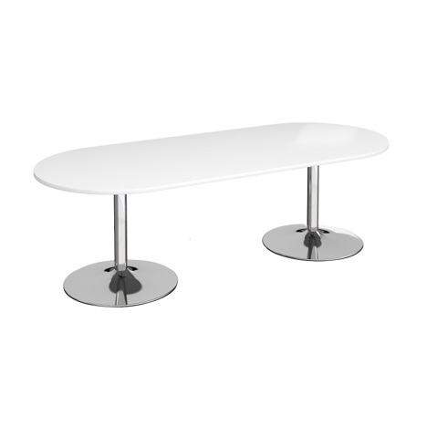 Trumpet Base Radial End Boardroom Table - Chrome - White
