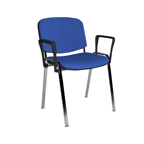 Stacking Side Chair - Chrome Frame - Fixed Arms - Blue