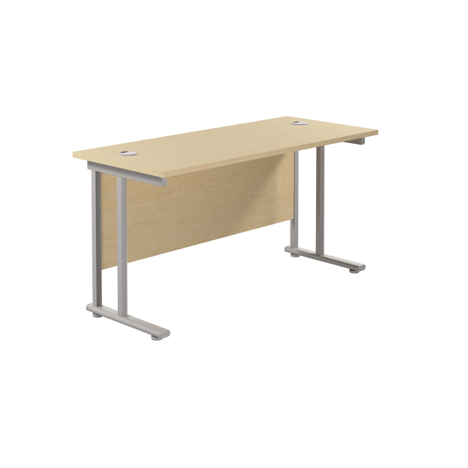 Rectangular Workstation 600mm Deep - W1400 - Silver Frame - Maple