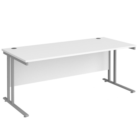 VDU Cantilever Workstation - No Drawers - 1800mm - Silver - White